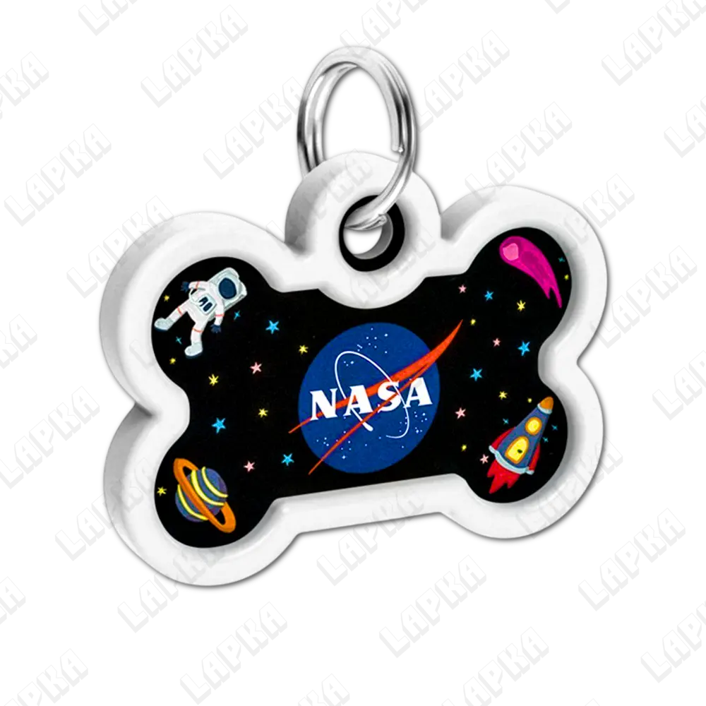 WAUDOG Smart ID QR NASA кісточка 2 WAUDOG Smart ID QR NASA кісточка - адресник з принтом для собак, під кутом, QR‑паспорт тварини на animal-id.net