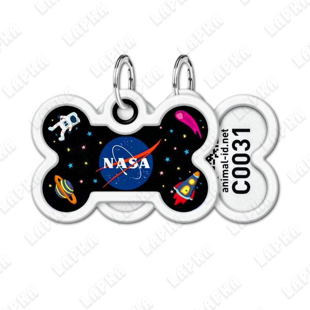 WAUDOG Smart ID QR NASA кісточка 4 WAUDOG Smart ID QR NASA кісточка - адресник з принтом для собак, передній та задній вигляд