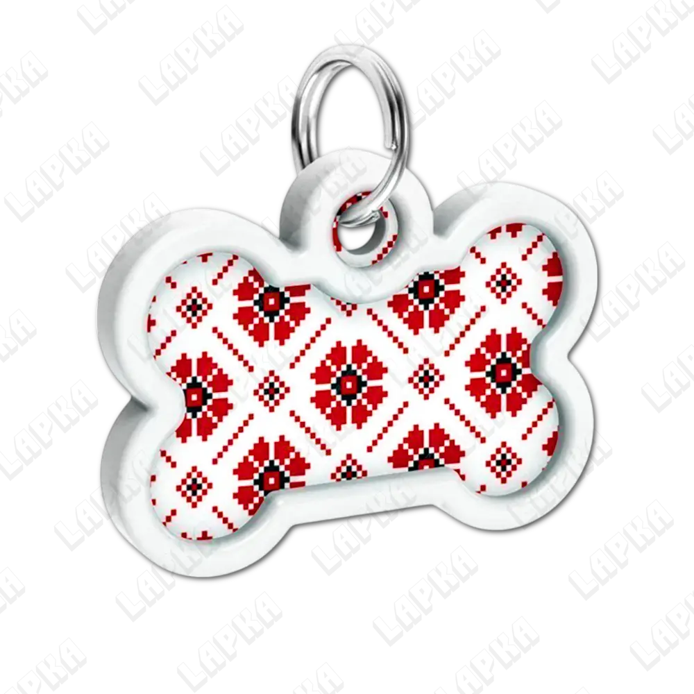 WAUDOG Smart ID QR Vyshyvanka кісточка | Вишиванка 2 WAUDOG Smart ID QR Vyshyvanka кісточка | Вишиванка - адресник з принтом для собак, під кутом, QR‑паспорт тварини на animal-id.net