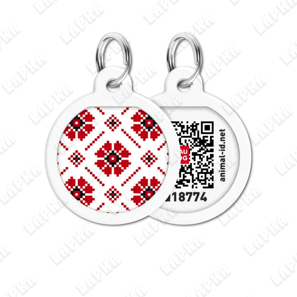 WAUDOG Smart ID QR Vyshyvanka 25 мм коло | Вишиванка 5 WAUDOG Smart ID QR Vyshyvanka 25 мм коло | Вишиванка - адресник з принтом для собак та котів, передній та задній вигляд
