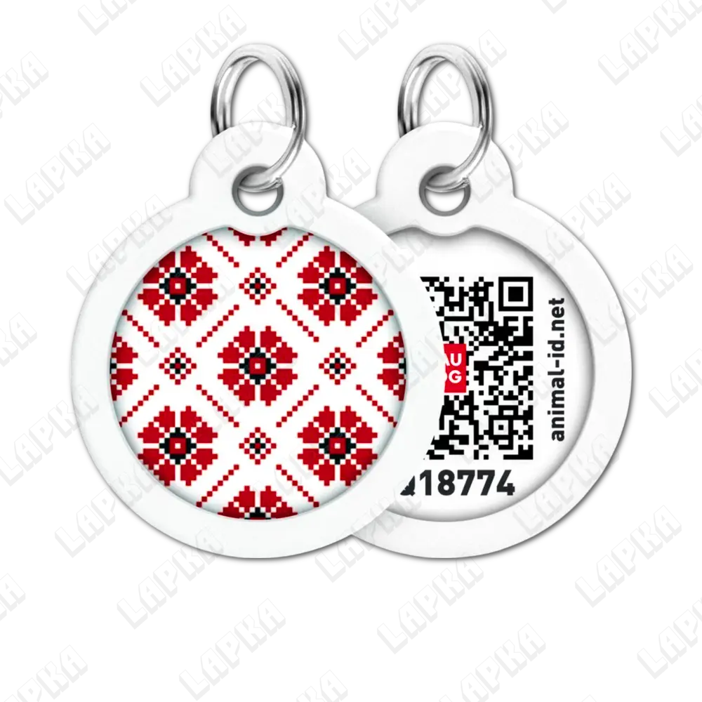 WAUDOG Smart ID QR Vyshyvanka 30 мм коло | Вишиванка 5 WAUDOG Smart ID QR Vyshyvanka 30 мм коло | Вишиванка - адресник з принтом для собак та котів, передній та задній вигляд