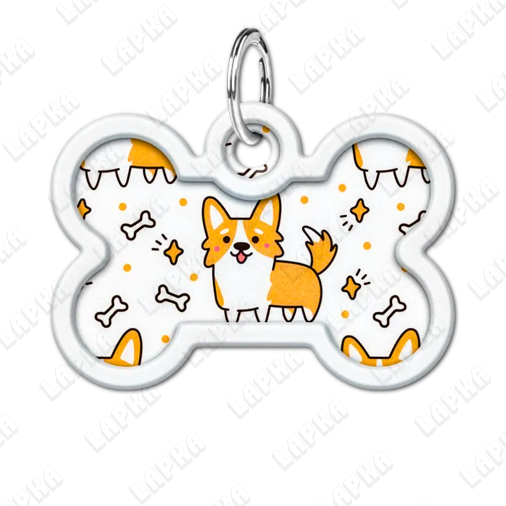 WAUDOG Smart ID QR Corgi Кісточка | Коргі 4 WAUDOG Smart ID QR Corgi Кісточка | Коргі - адресник з принтом для собак, передній вигляд, QR‑паспорт тварини на animal-id.net