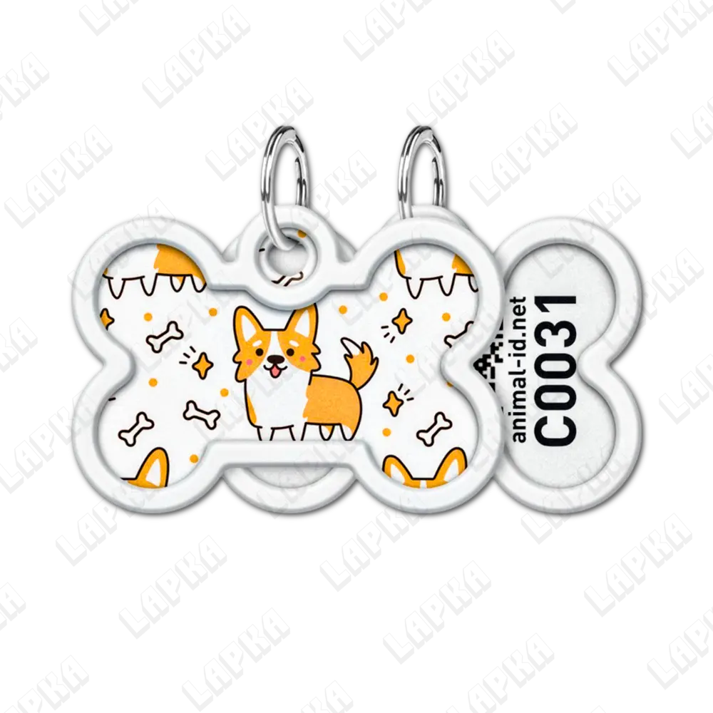 WAUDOG Smart ID QR Corgi Кісточка | Коргі 5 WAUDOG Smart ID QR Corgi Кісточка | Коргі - адресник з принтом для собак, передній та задній вигляд