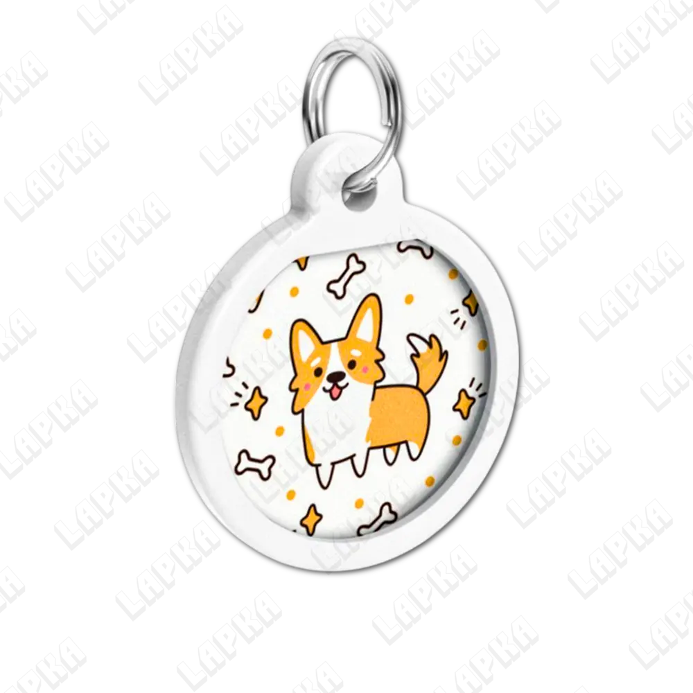 WAUDOG Smart ID QR Corgi 25 мм коло | Коргі 2 WAUDOG Smart ID QR Corgi 25 мм коло | Коргі - адресник з принтом для собак та котів, передній вигляд