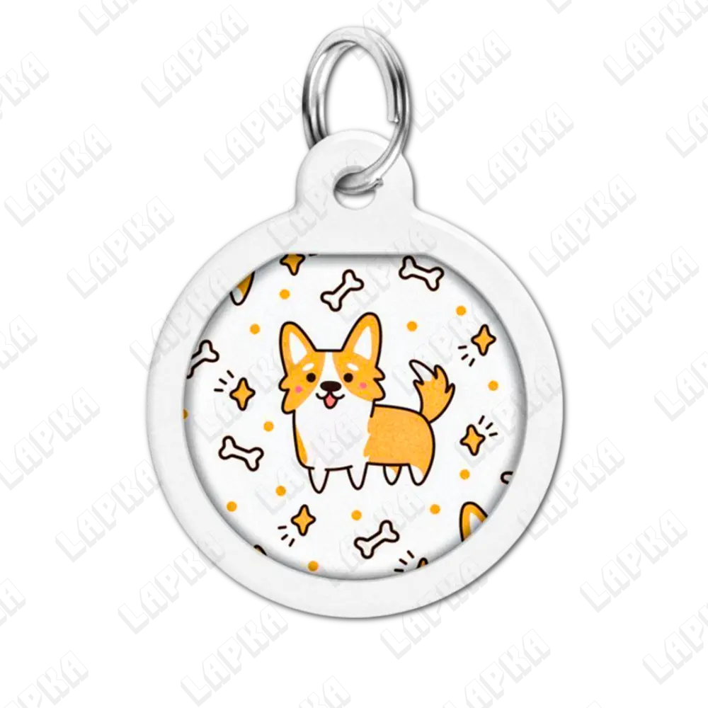 WAUDOG Smart ID QR Corgi 25 мм коло | Коргі 4 WAUDOG Smart ID QR Corgi 25 мм коло | Коргі - адресник з принтом для собак та котів, передній вигляд