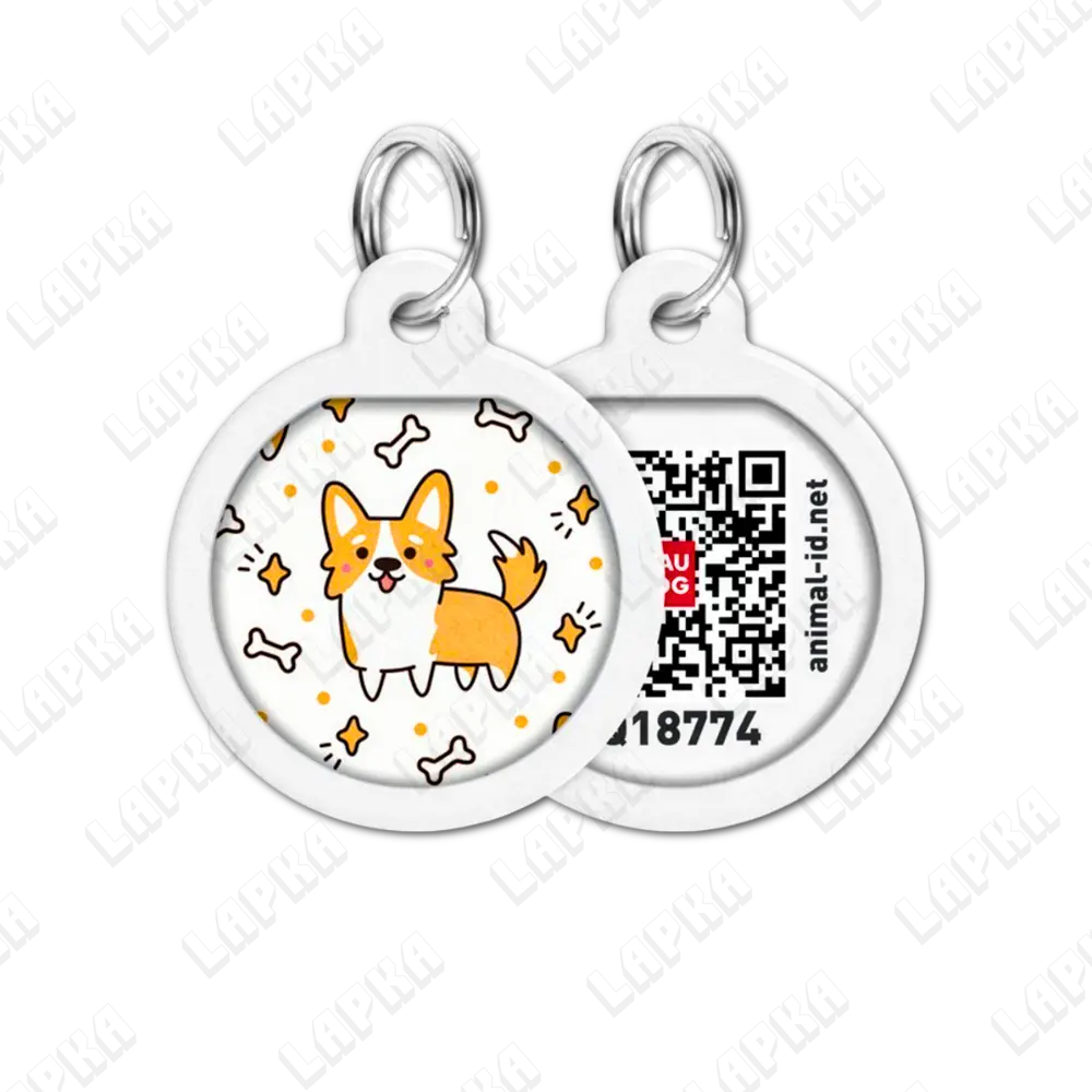 WAUDOG Smart ID QR Corgi 25 мм коло | Коргі 5 WAUDOG Smart ID QR Corgi 25 мм коло | Коргі - адресник з принтом для собак та котів, передній та задній вигляд