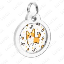 address-label-18-2 WAUDOG Smart ID QR Corgi 30 мм коло | Коргі - адресник з принтом для собак та котів, передній вигляд під кутом