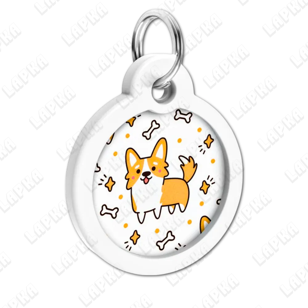 WAUDOG Smart ID QR Corgi 30 мм коло | Коргі 2 WAUDOG Smart ID QR Corgi 30 мм коло | Коргі - адресник з принтом для собак та котів, передній вигляд під кутом