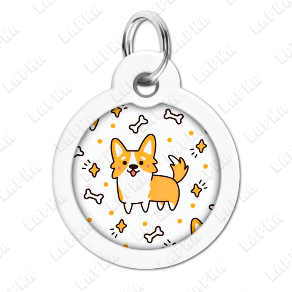 WAUDOG Smart ID QR Corgi 30 мм коло | Коргі 4 WAUDOG Smart ID QR Corgi 30 мм коло | Коргі - адресник з принтом для собак та котів, передній вигляд