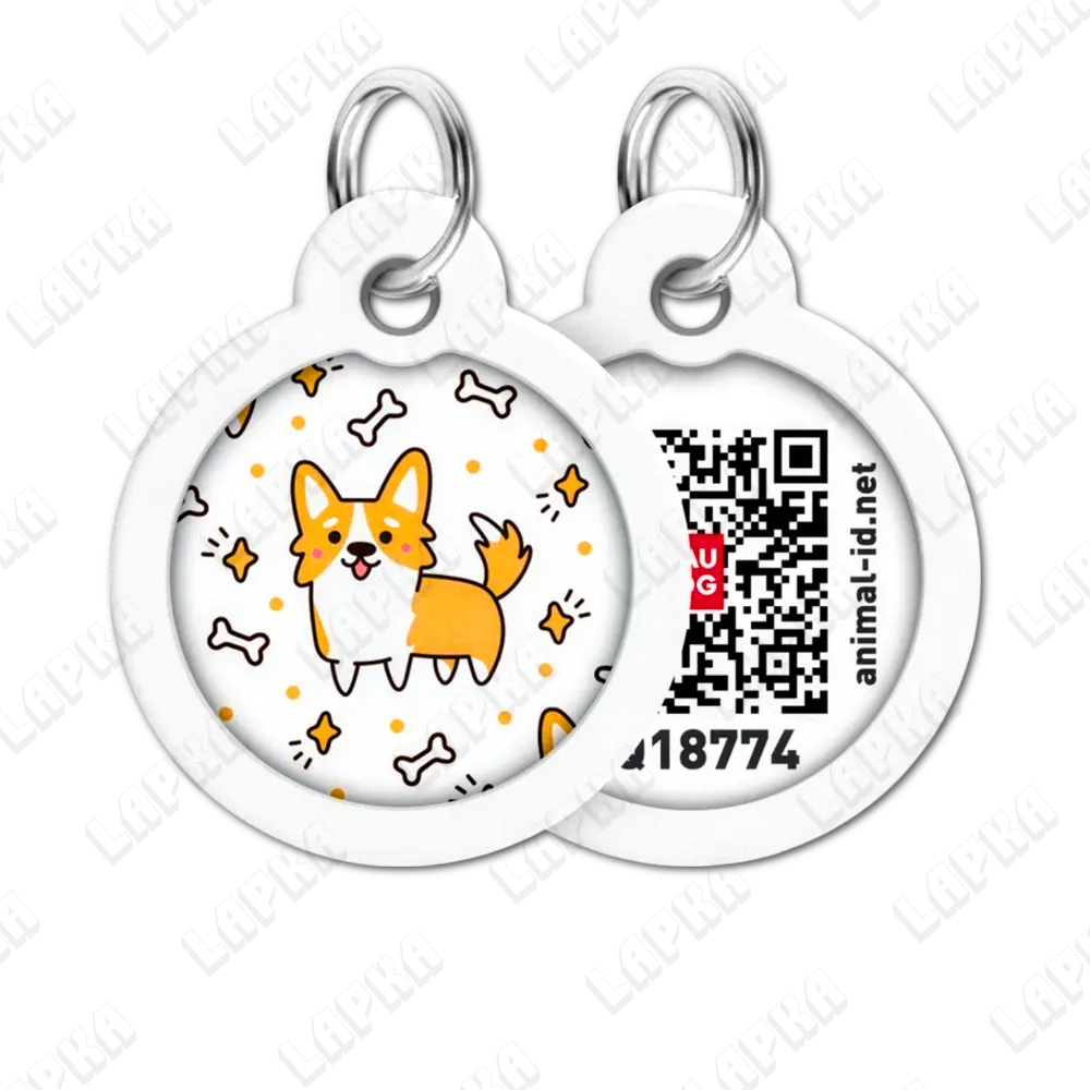 WAUDOG Smart ID QR Corgi 30 мм коло | Коргі 5 WAUDOG Smart ID QR Corgi 30 мм коло | Коргі - адресник з принтом для собак та котів, передній та задній вигляд