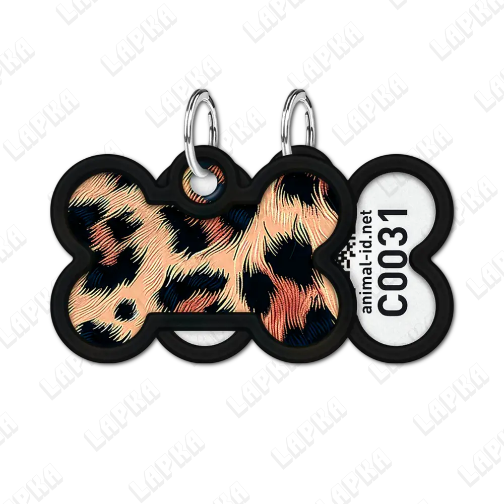 WAUDOG Smart ID QR Leopard Кісточка | Леопард 4 WAUDOG Smart ID QR Леопард кісточка | Леопард - адресник з леопардовим принтом для собак, передній та задній вигляд