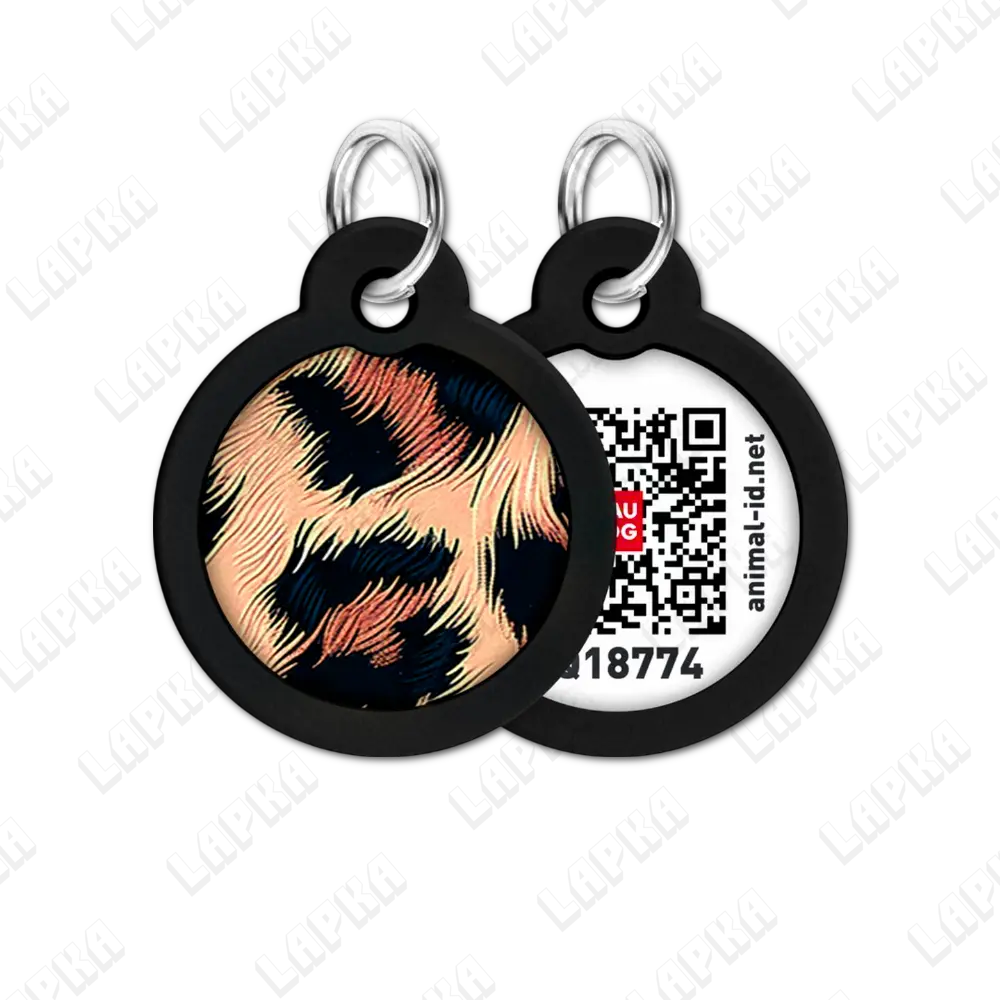 WAUDOG Smart ID QR Леопард 25 мм коло | Леопард 4 WAUDOG Smart ID QR Leopard 25 мм коло - адресник з леопардовим принтом для собак та котів, передній та задній вигляд