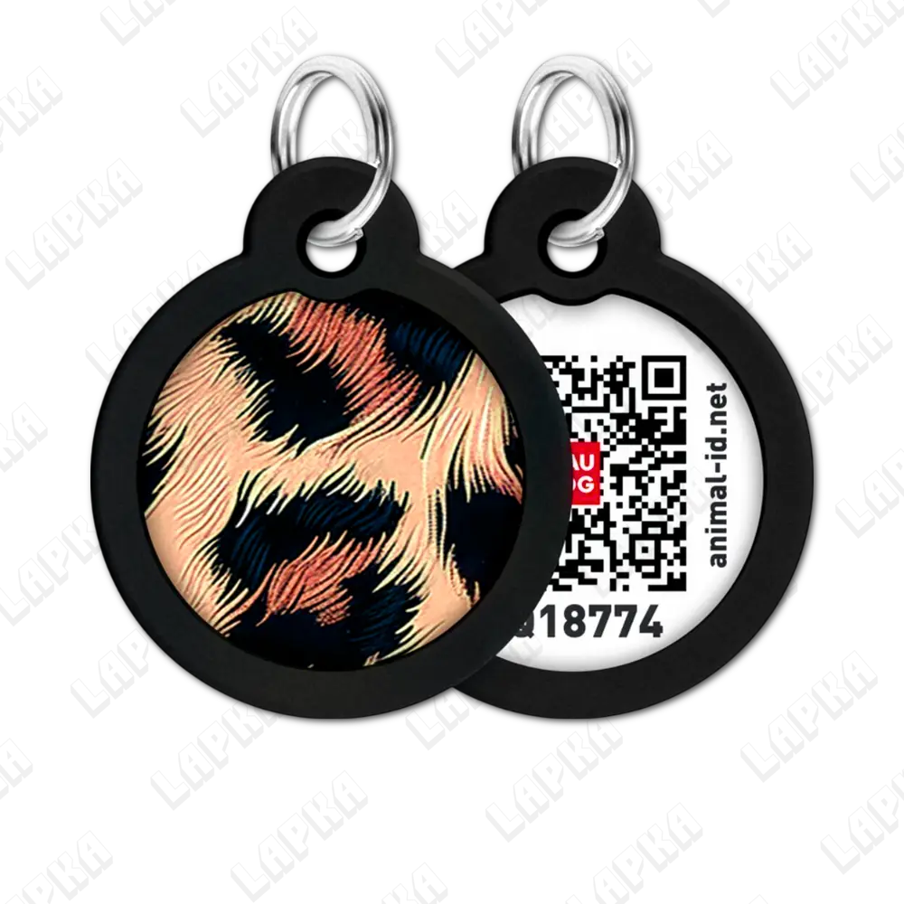 WAUDOG Smart ID QR Leopard 30 мм коло | Леопард 4 WAUDOG Smart ID QR Leopard 30 мм коло | Леопард - адресник з леопардовим принтом для собак та котів, передній та задній вигляд