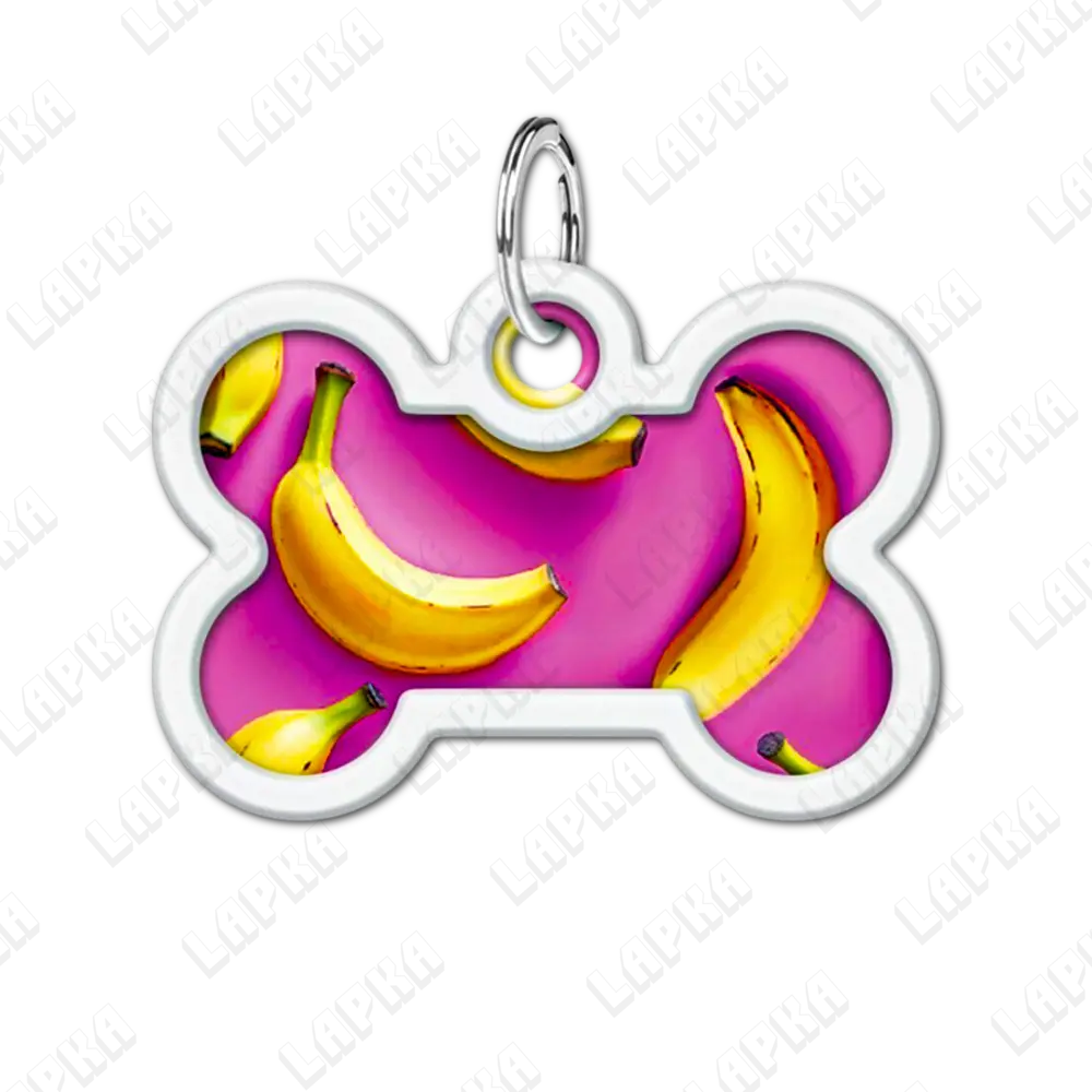 WAUDOG Smart ID QR Banana кісточка | Банани 2 WAUDOG Smart ID QR Banana кісточка | Банани - адресник з принтом для собак, передній вигляд, QR‑паспорт тварини на animal-id.net