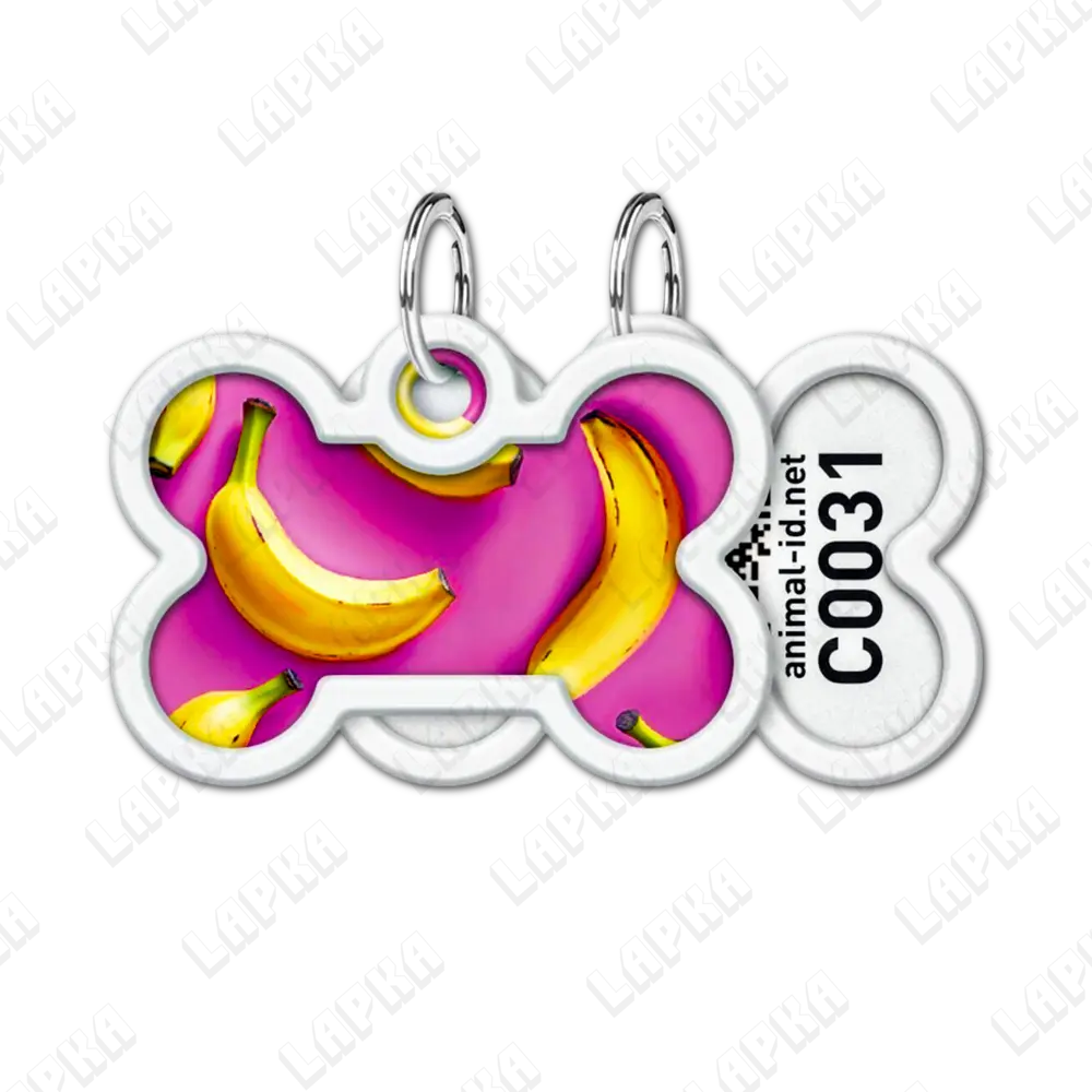 WAUDOG Smart ID QR Banana кісточка | Банани 4 WAUDOG Smart ID QR Banana кісточка | Банани - адресник з принтом для собак, передній та задній вигляд