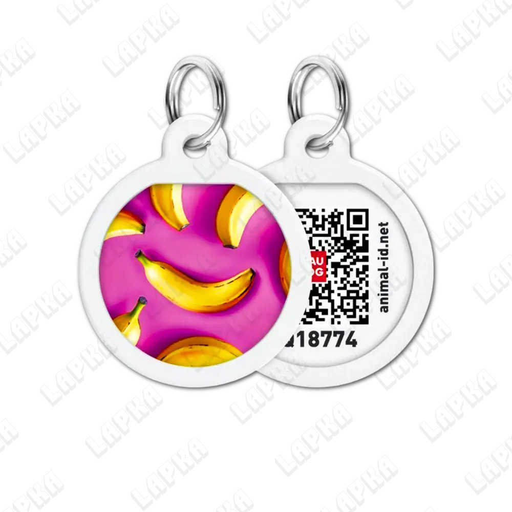 WAUDOG Smart ID QR Banana 25 мм коло | Банани 4 WAUDOG Smart ID QR Banana 25 мм коло | Банани - адресник з принтом для собак та котів, передній та задній вигляд