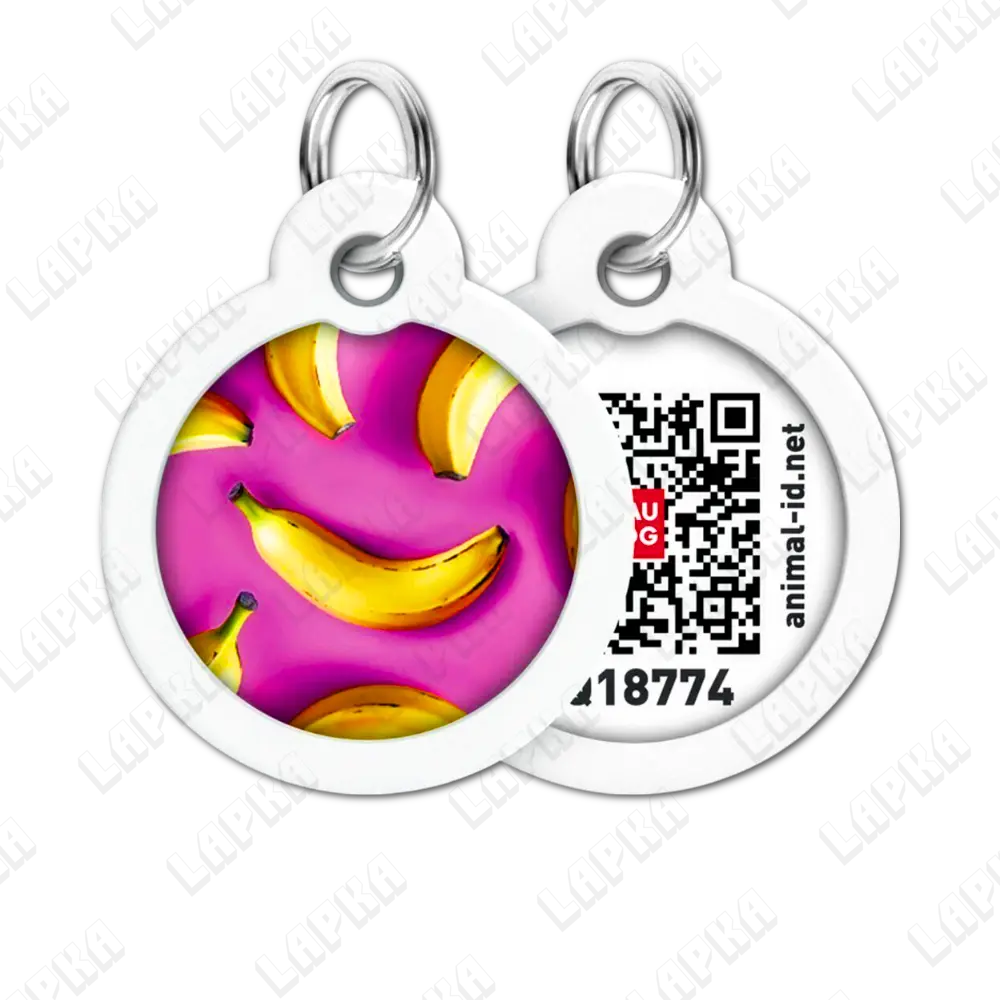 WAUDOG Smart ID QR Banana 30 мм коло | Банани 4 WAUDOG Smart ID QR Banana 30 мм коло | Банани - адресник з принтом для собак та котів, передній та задній вигляд