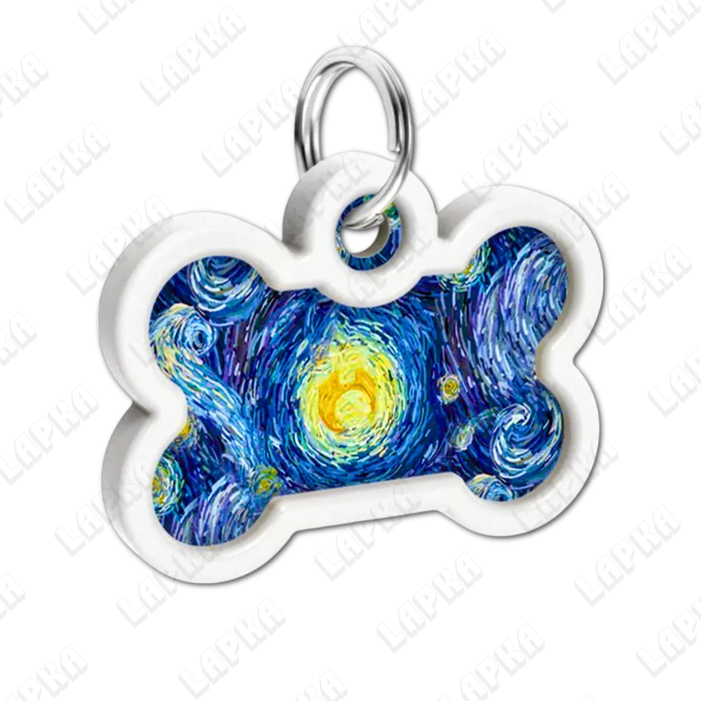 WAUDOG Smart ID QR Water Lilies Кісточка | Водяні лілії 2 WAUDOG Smart ID QR Water Lilies Кісточка | Водяні лілії - адресник з принтом для собак, під кутом, QR‑паспорт тварини на animal-id.net