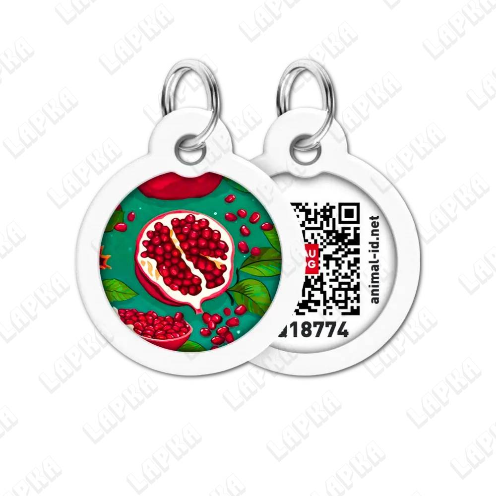 WAUDOG Smart ID QR Pomegranate 25 мм коло | Гранати 4 WAUDOG Smart ID QR Pomegranate 25 мм коло | Гранати - адресник з принтом для собак та котів, передній та задній вигляд