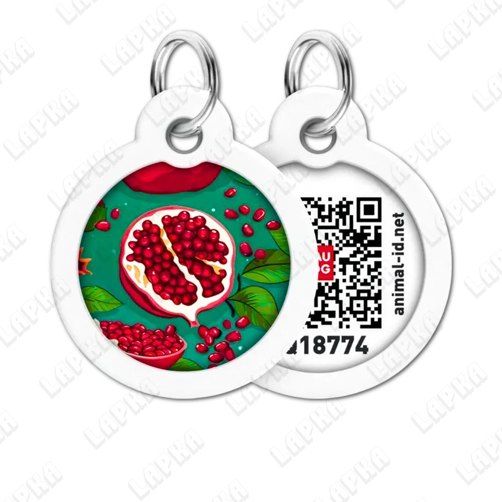 WAUDOG Smart ID QR Pomegranate 30 мм коло | Гранати 4 WAUDOG Smart ID QR Pomegranate 30 мм коло | Гранати - адресник з принтом для собак та котів, передній та задній вигляд