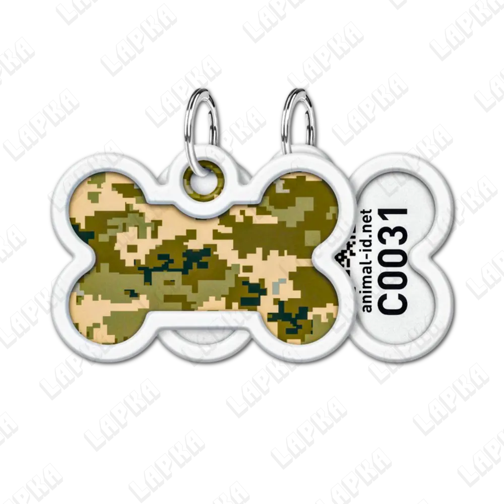 WAUDOG Smart ID QR Military Кісточка | Мілітарі 4 WAUDOG Smart ID QR Military Кісточка | Мілітарі - адресник з принтом для собак, передній та задній вигляд